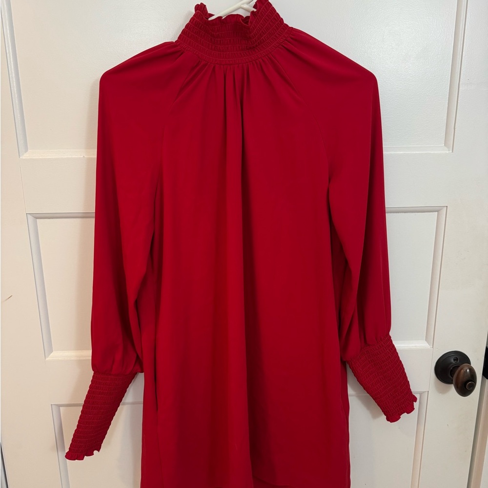 Amanda Uprichard Red Long Sleeve Dress with Smocked Details Size Small